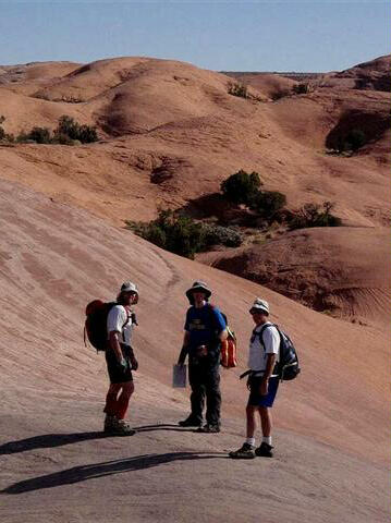 Mark, Bruce & Tom. The trek across slickrock.
