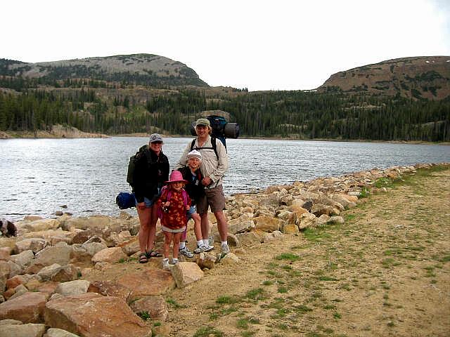 Wall Lake with Notch Mountain behind. Shauna, Sierra, Stormy & Shane.
