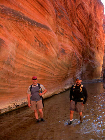 Steve Rupp and Marc Olivares hiking the river.